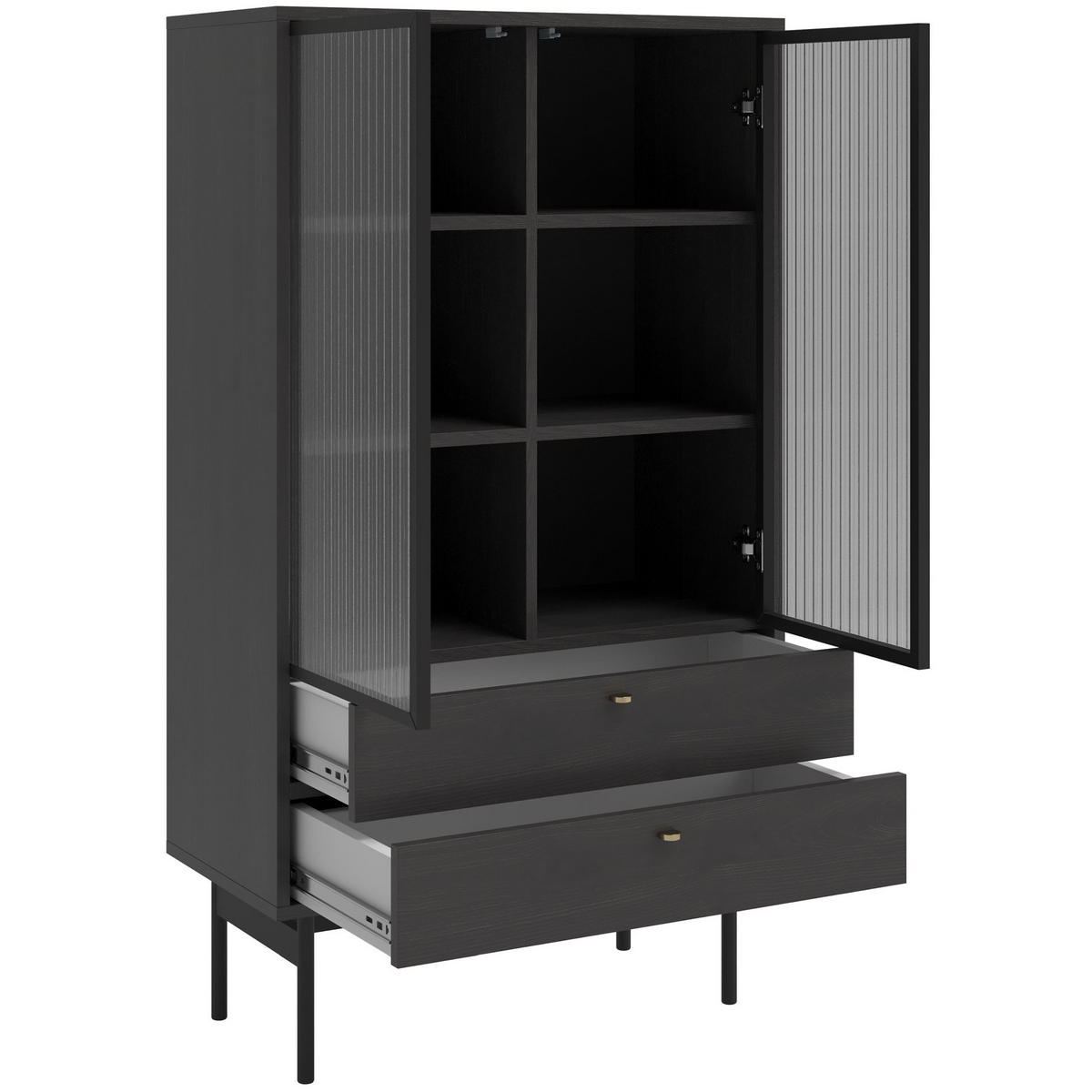 VITRINE Olar Holzoptik Esche Portland Schwarz 85 cm - Goldfarben/Schwarz, Holzwerkstoff/Metall (85/150/41cm) - Selsey