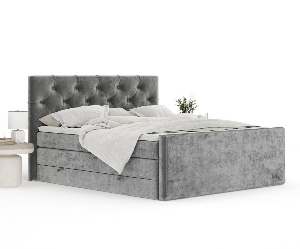BOXSPRINGBETT Hugo Grau 200/200 cm - Schwarz/Grau, Holz/Holzwerkstoff (200/200cm) - Maison de Reve