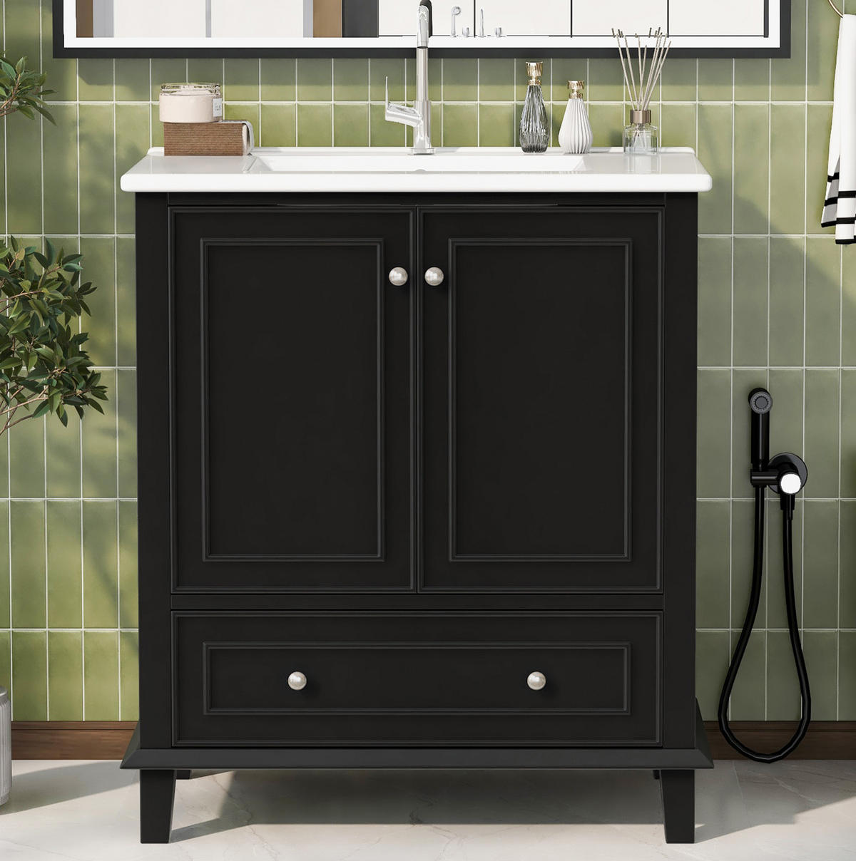 BADEZIMMERSCHRANK mit Keramikwaschbecken 73 x 45 x 87 cm Schwarz - Schwarz, Holzwerkstoff (45/87/73cm) - Beauniv