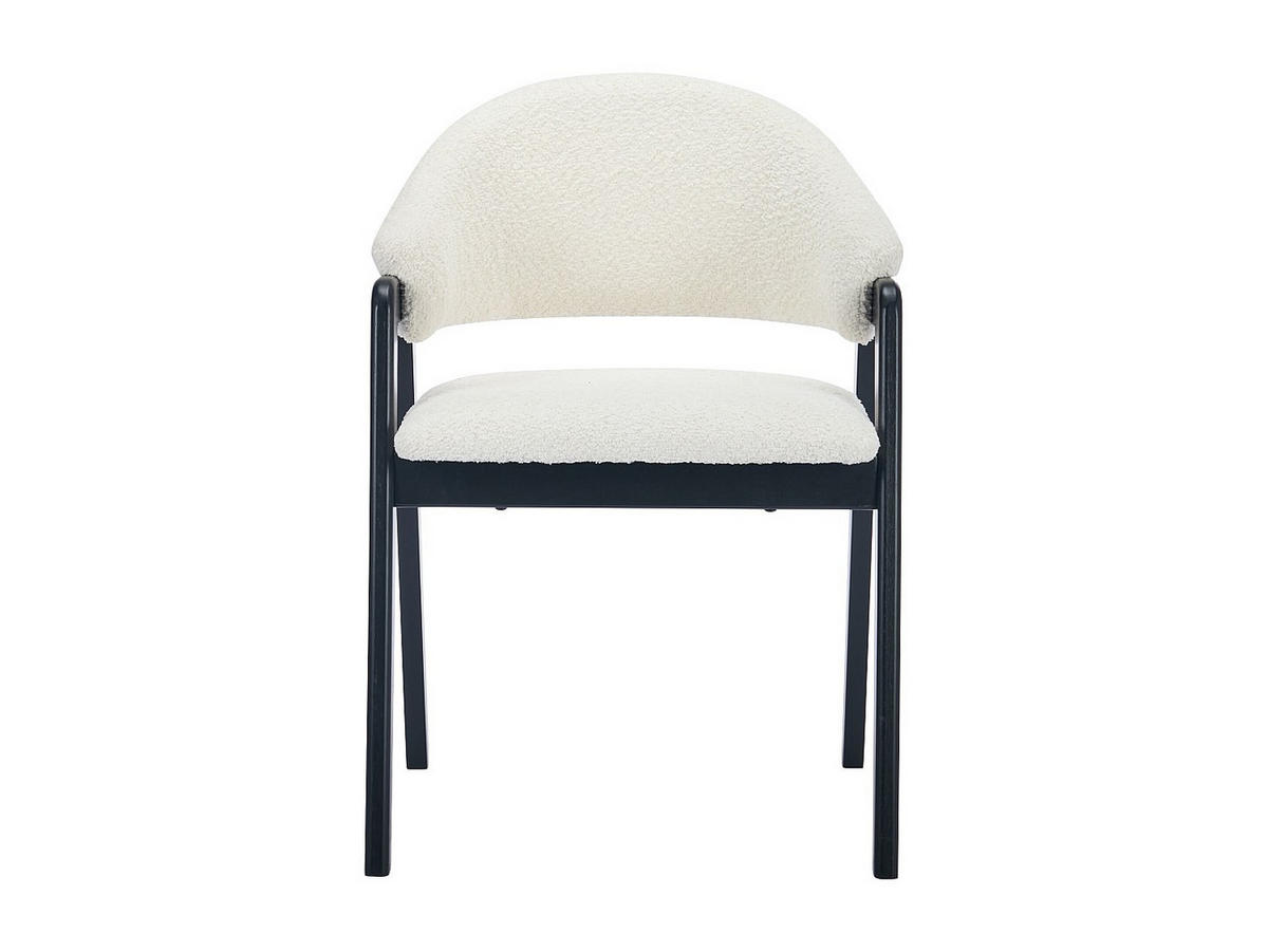 STUHL mit Armlehnen 2er-Set - Bouclé-Stoff & Kautschukholz - Weiß & Schwarz - SOLUNA - Schwarz/Weiß, Textil (53.5/82/56cm) - Vente-Unique