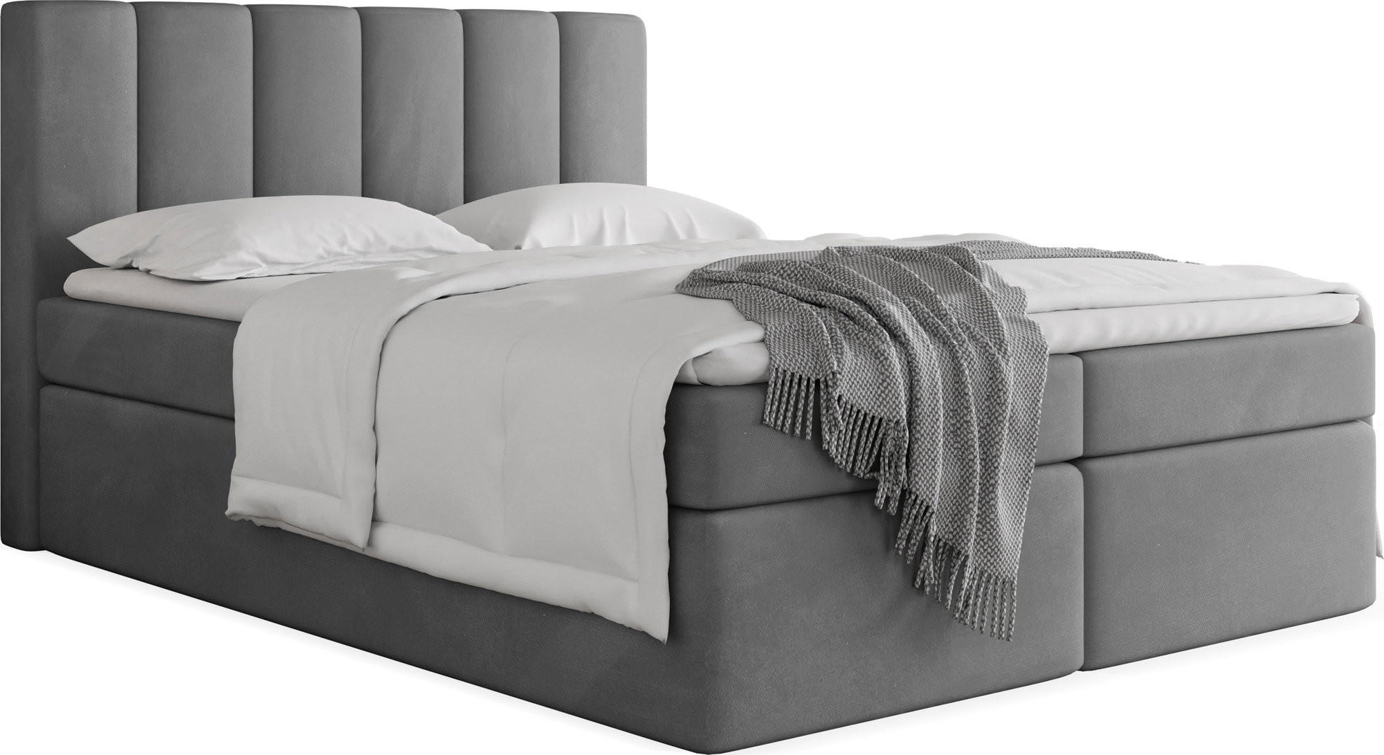 BOXBETT Amira mit Bettkasten, Samt Grau 120/200 cm – 7-Zonen Taschenfederkern-Matratze & Komfortschaum-Topper - Schwarz/Grau, Holz/Holzwerkstoff (120/200cm) - WFL GROUP