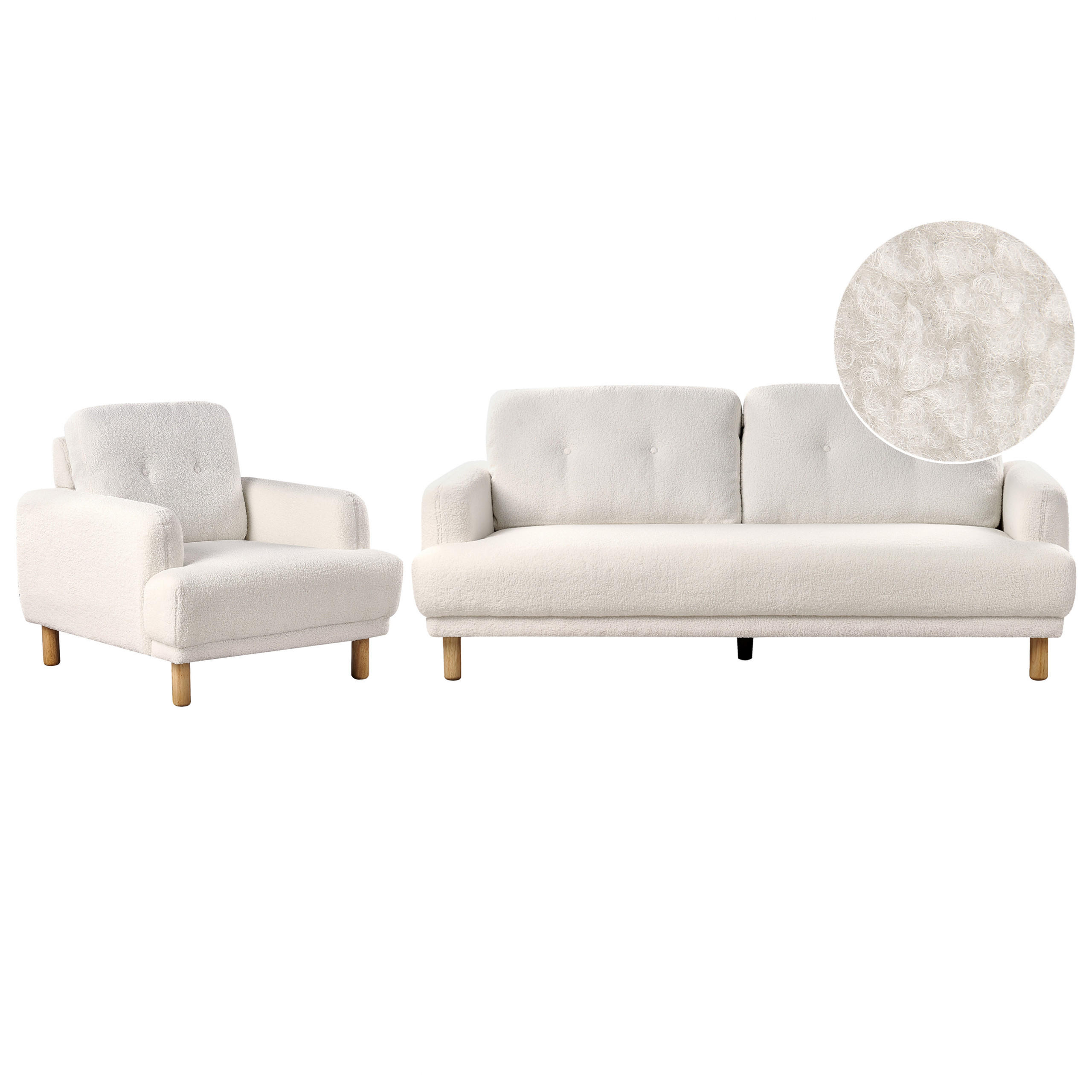 4-SITZER-SOFA Set Bouclé Weiß Tuve - Hellbraun/Weiß, Textil (90/90/288cm) - Beliani