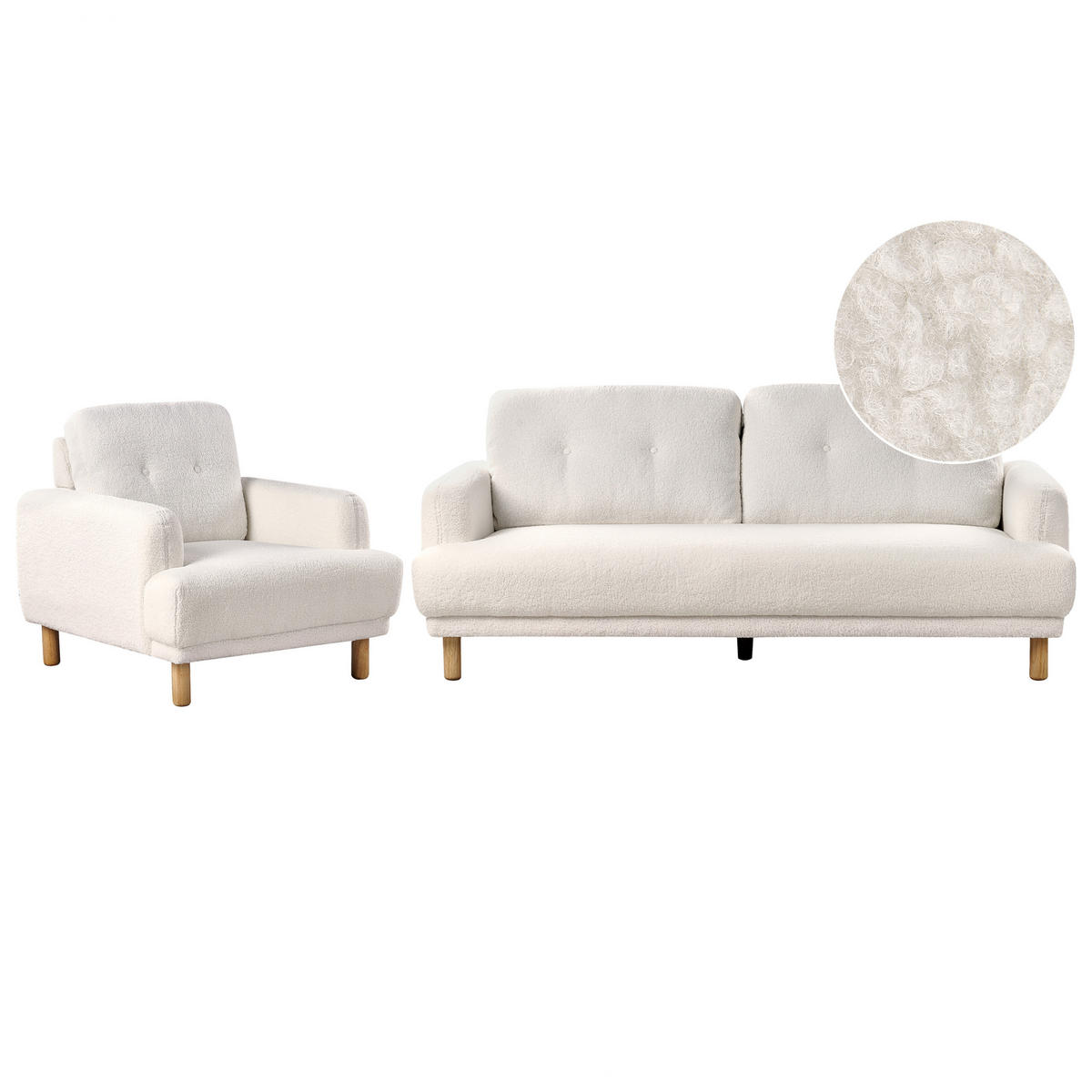 4-SITZER-SOFA Set Bouclé Weiß Tuve - Hellbraun/Weiß, Textil (90/90/288cm) - Beliani
