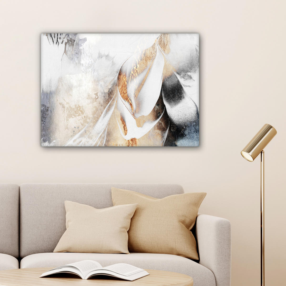 LEINWANDBILD Luxus - Abstrakt - Gold - Weiß Wandbilder 80x60 cm - Goldfarben, Textil (80/60cm) - MuchoWow