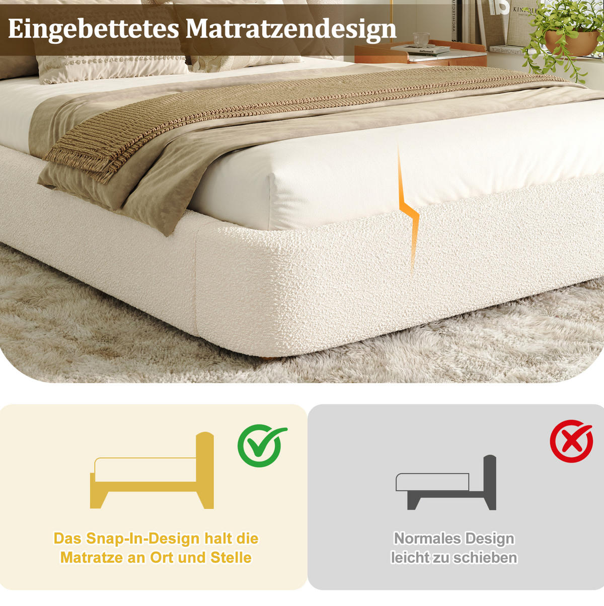 POLSTERBETT 160/200 cm aus Bouclé mit Bettkasten und hydraulischer Öffnung Beige - Beige, Textil (160/200cm) - Modenvie