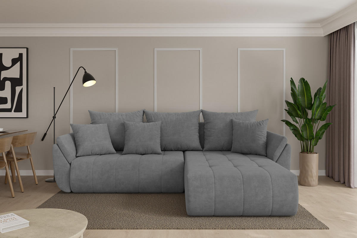ROHOVÁ SEDAČKA s funkcí spaní, otoman vpravo TOKO-L 277x194x86 šedá velur - černá/šedohnědá, kompozitní dřevo/textil (277/194cm) - ALTDECOR