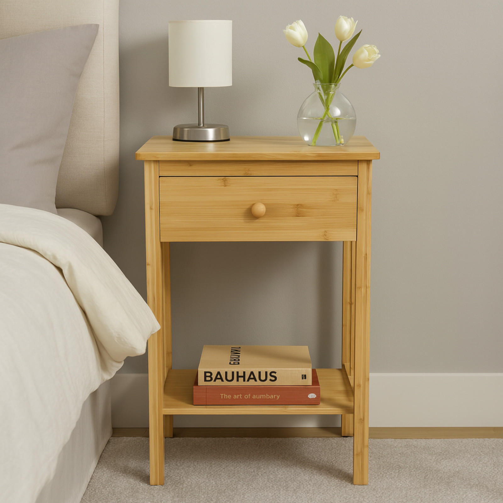 BEISTELLTISCH Bambus Naturfarbe mit Schublade 40/35/60 cm - Naturfarben, Holz (35/40/60cm) - Begryf