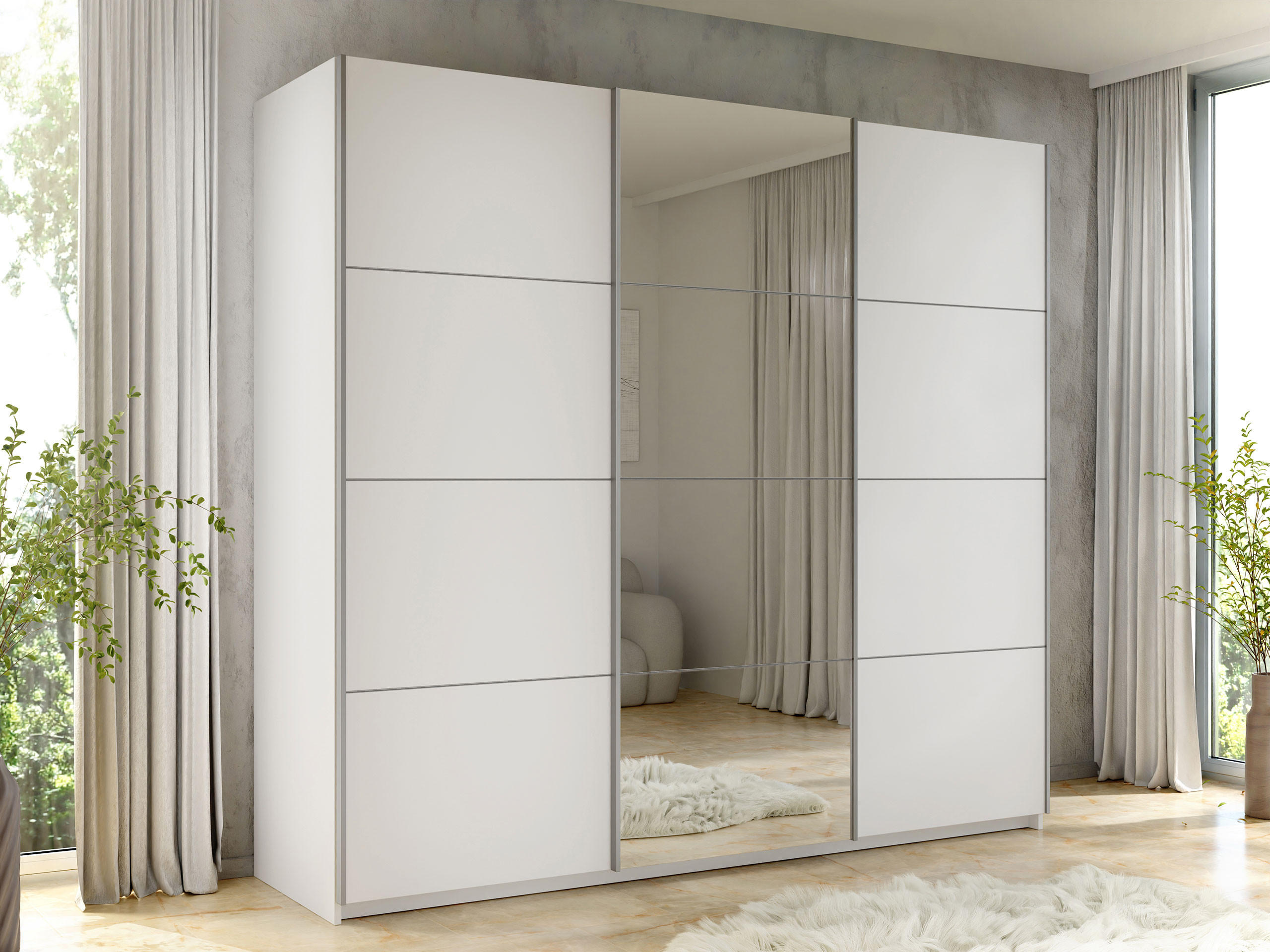 SCHIEBETÜRENSCHRANK Atalio 250 - Silberfarben/Weiß, Holzwerkstoff/Metall (250/215/60cm) - MIRJAN24