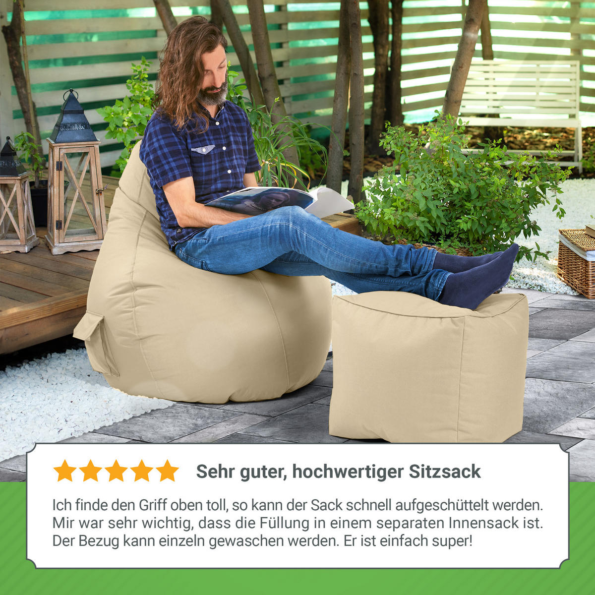 SITZSACK Lounge Chair "Cozy" 80x70x90cm - Beige, Textil (70/90/80cm) - Green Bean