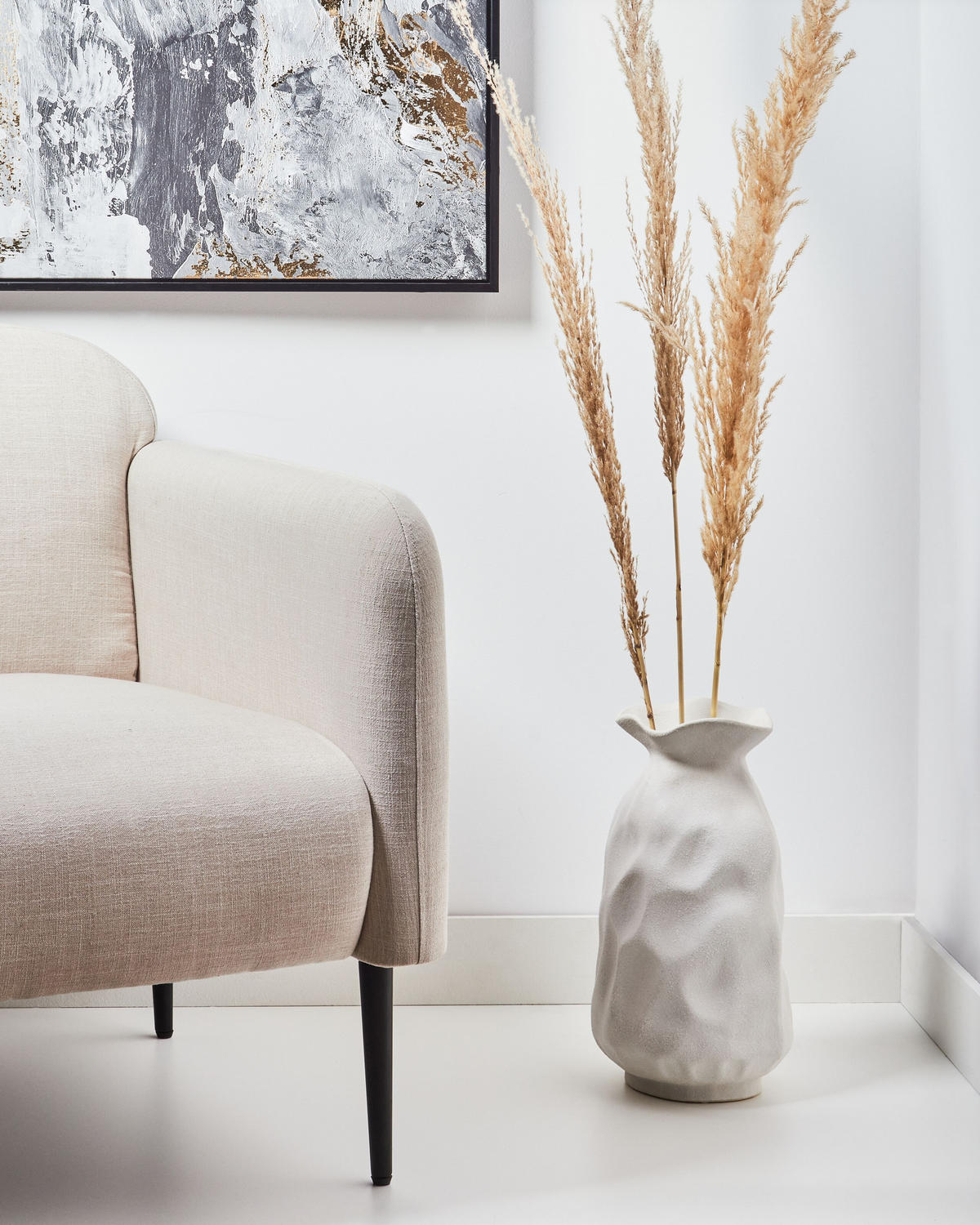 BLUMENVASE Steinzeug weiß Cattail - Weiß, Stein (40cm) - Beliani
