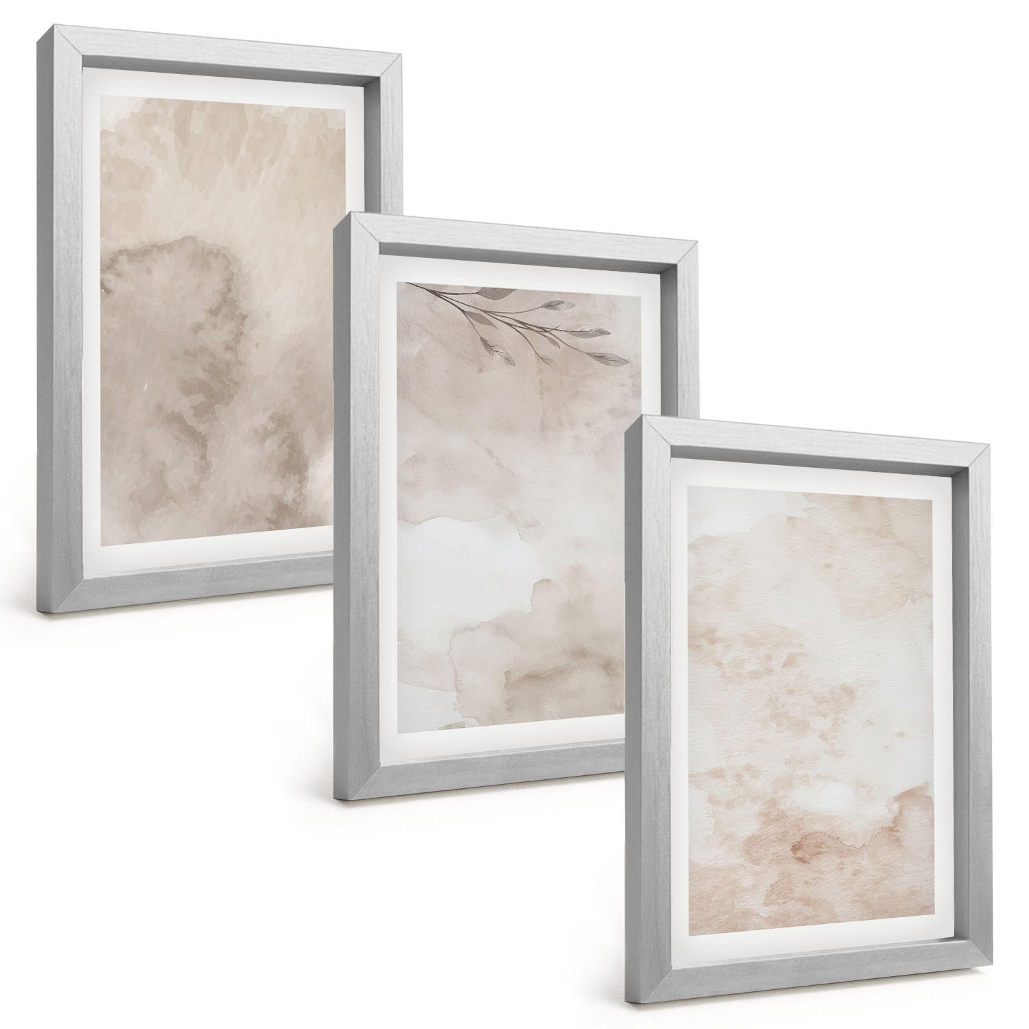 BILDER SET 3er Set - 20x30 cm Silberner Rahmen - Verschüttete Boho-Aquarellfarben - Silberfarben, Kunststoff (20/30cm) - TULUP