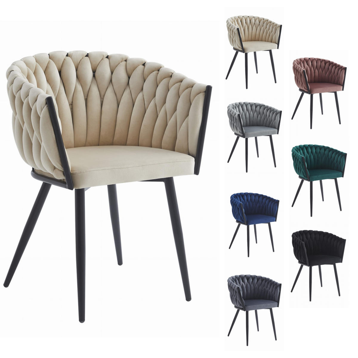 STUHL ARONA 6-er Set, Beige, Schwarz, Schwarze metallische Beine - Beige, Textil/Metall (61/79/55cm) - Komodee