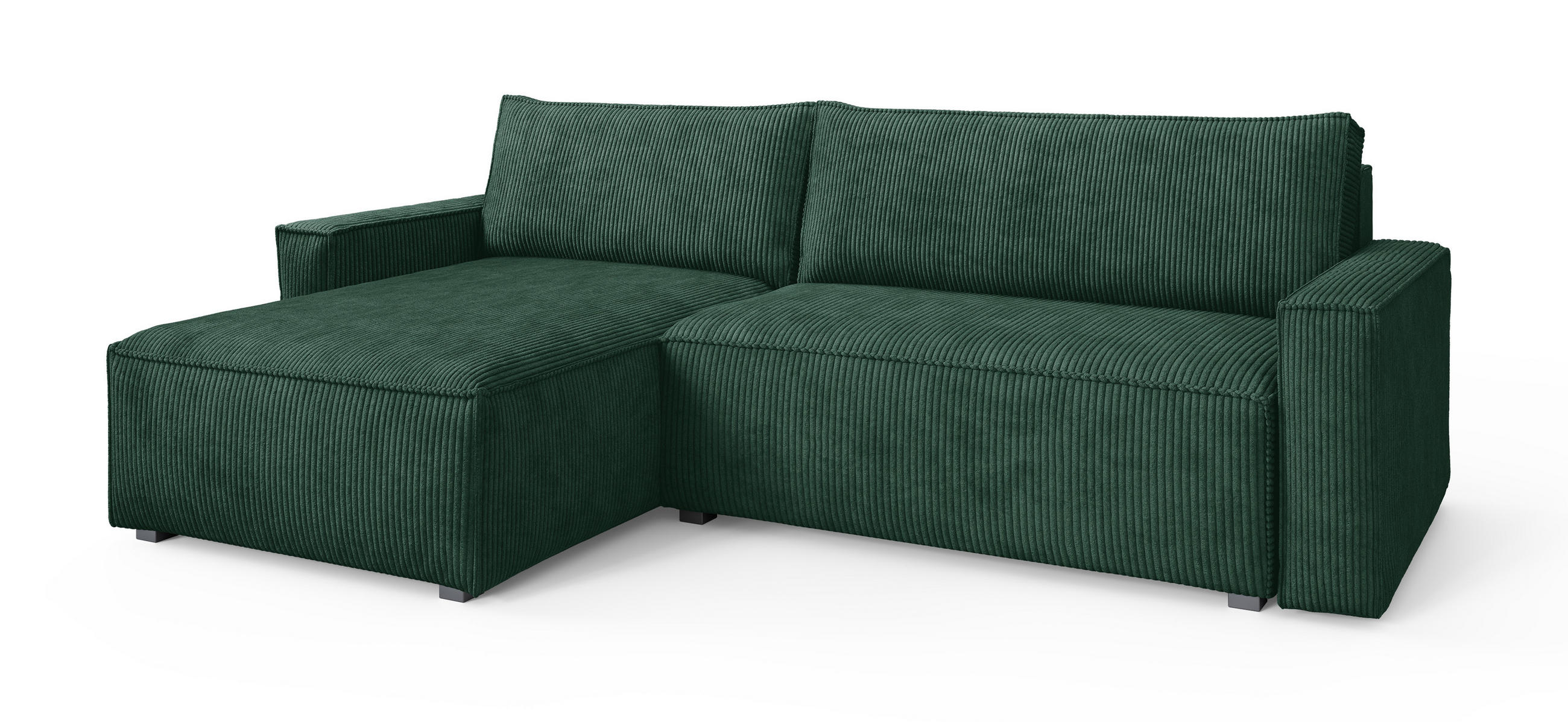 ECKSOFA BESMIR Grün Kordstoff mit Schlaffunktion - Grün, Holz (275/148cm) - MASSENO