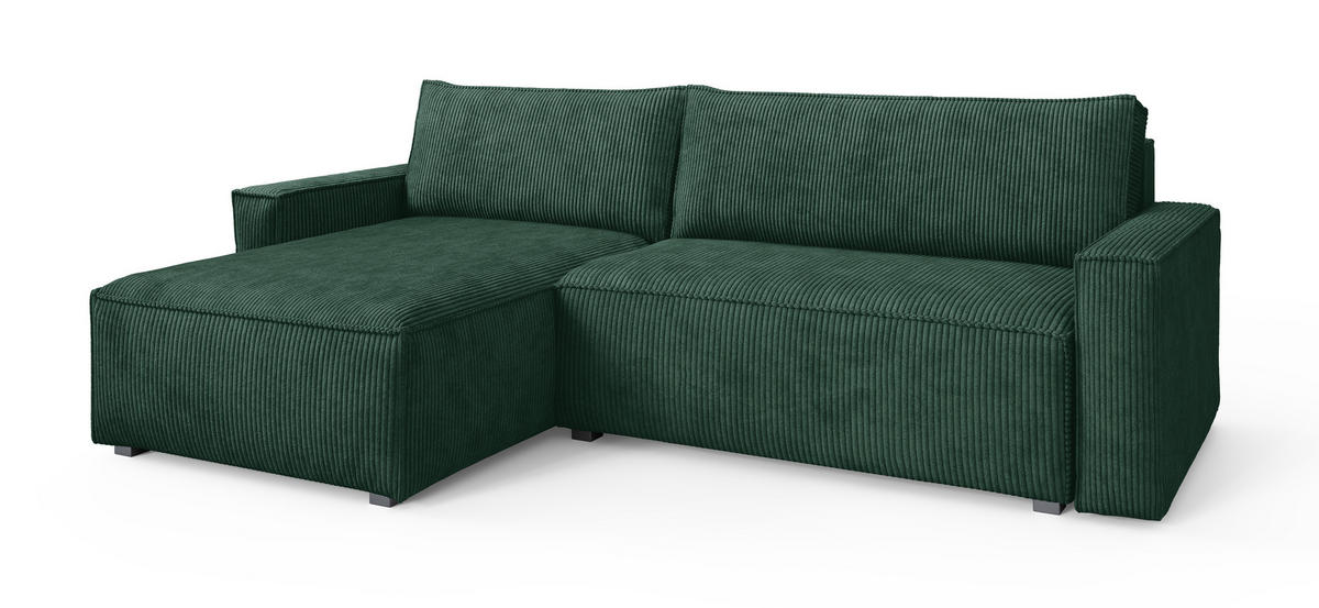 ECKSOFA BESMIR Grün Kordstoff mit Schlaffunktion - Grün, Holz (275/148cm) - MASSENO