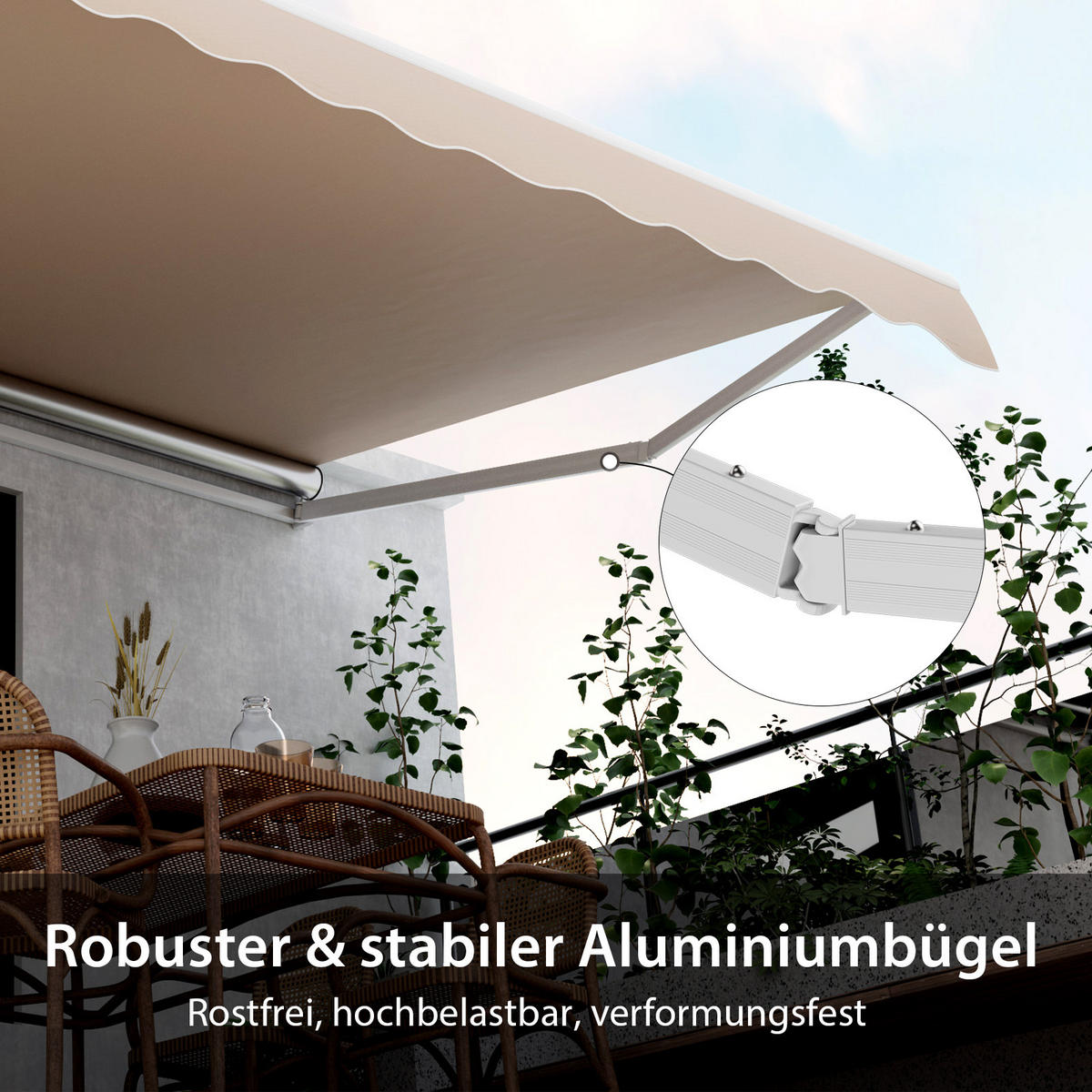 MARKISE mit kurbel Beige - Beige, Metall (250/150/300cm) - COSTWAY