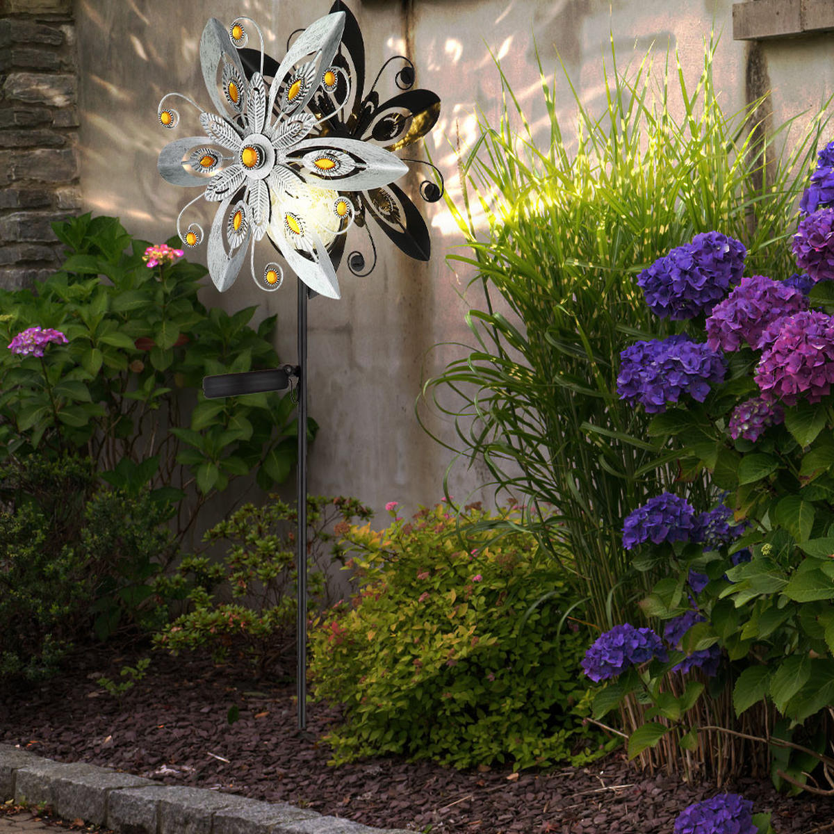 LED AUSSENLEUCHTE Solar Windrad Kristalloptik - Silberfarben, Glas (32/17.5/124cm) - Globo Lighting