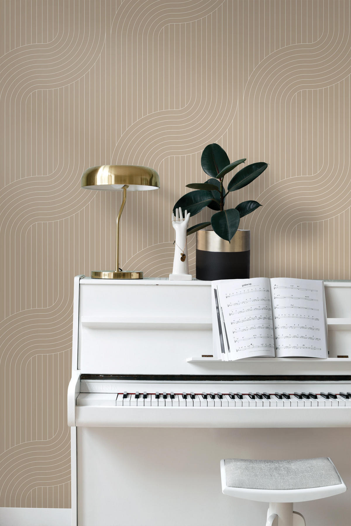 TAPETE grafische Linien 50 x 900 cm - Beige, Papier (50/900cm) - ESTAhome
