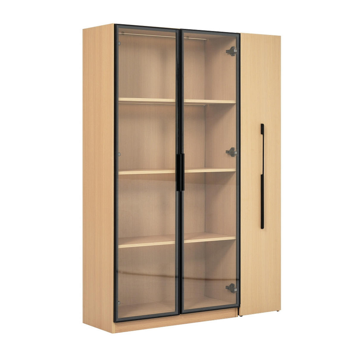 KÜCHENSCHRANK MIT LED-BELEUCHTUNG, Glastür und Seitenauszug, MDF, 110,5/160/35 cm - Eichefarben, Kunststoff (35/160/110cm) - Rolipo