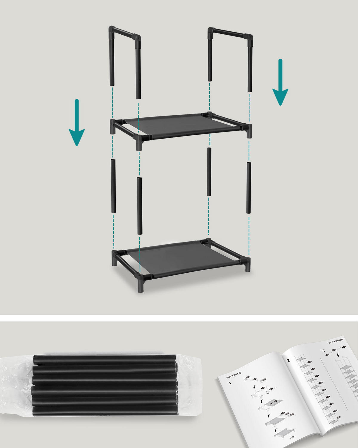SCHUHREGAL, schwarz - Schwarz, Metall (33/173/33cm) - A2A Home