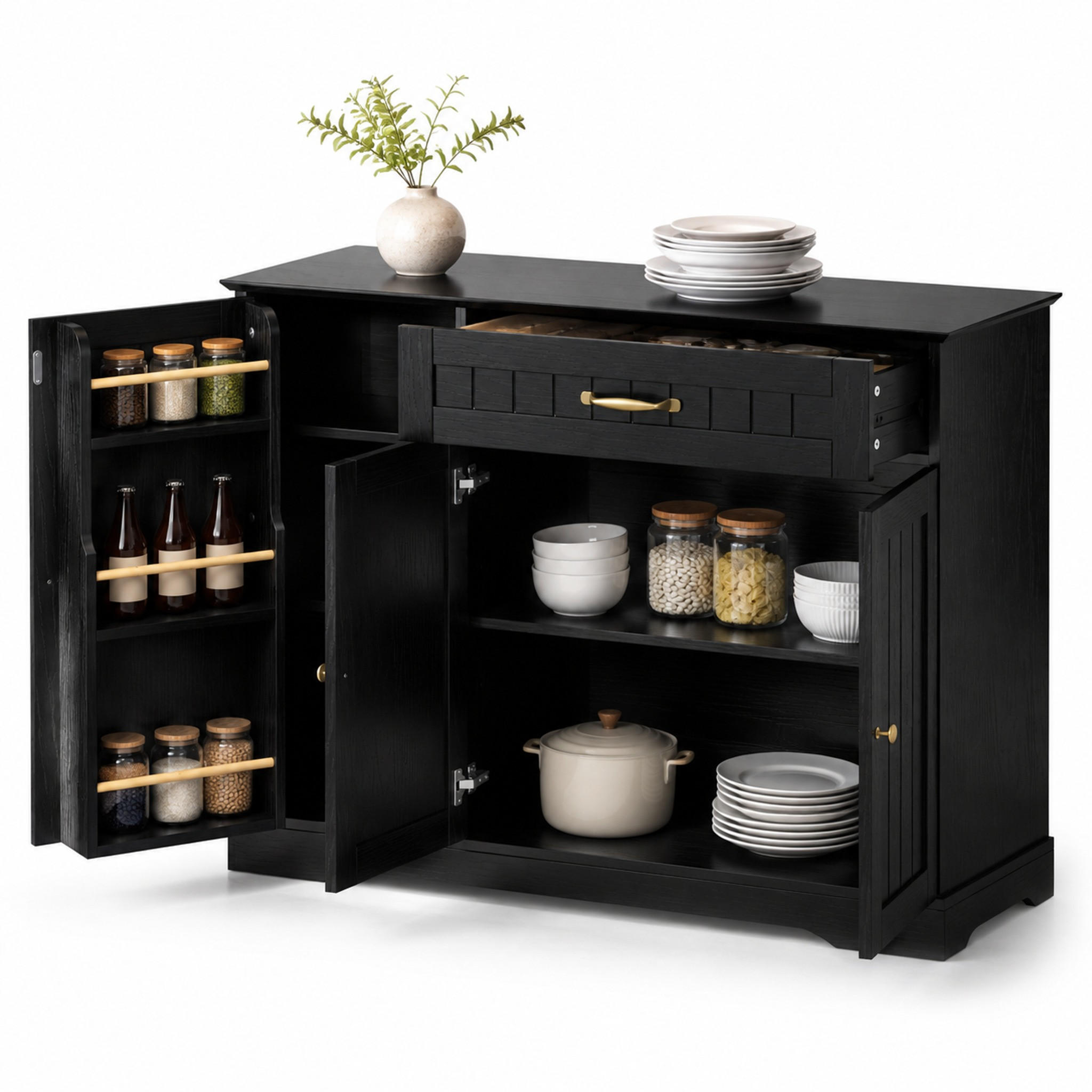 SIDEBOARD z MDF černý, 3 dvířka a zásuvka s nastavitelnými policemi - černá, kompozitní dřevo (107/83.4/40cm) - Modenvie