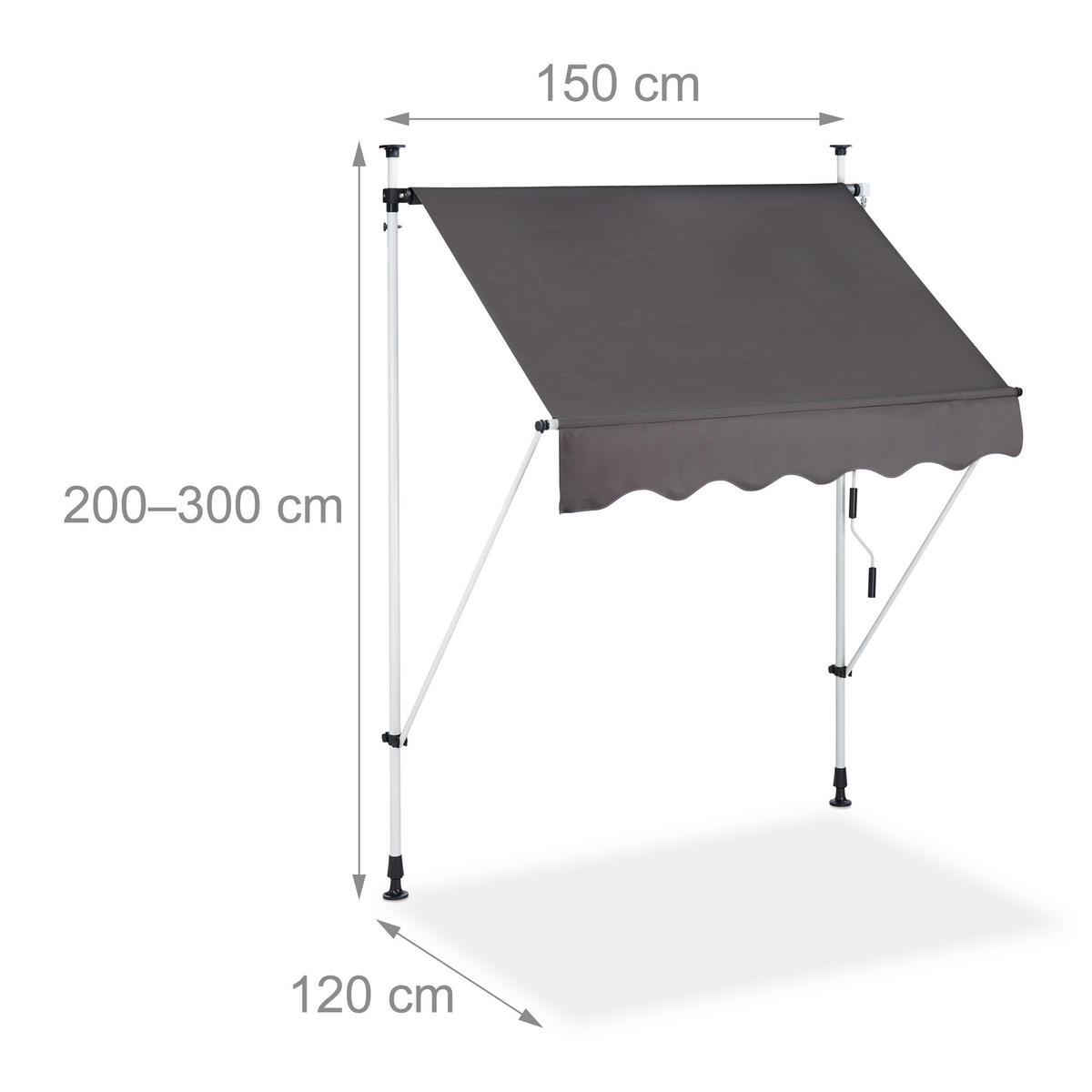 KLEMMMARKISE - Anthrazit, Textil/Metall (150/300/120cm) - Relaxdays