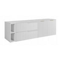 WASCHBECKUNTERSCHRANK MODERN 140 cm mit Arbeitsplatte Farbe: Weiß mit geriffelter Vorderseite + Regal Farbe: Weiß - Weiß - Weiß, Holzwerkstoff (140/57/46cm) - Rodan