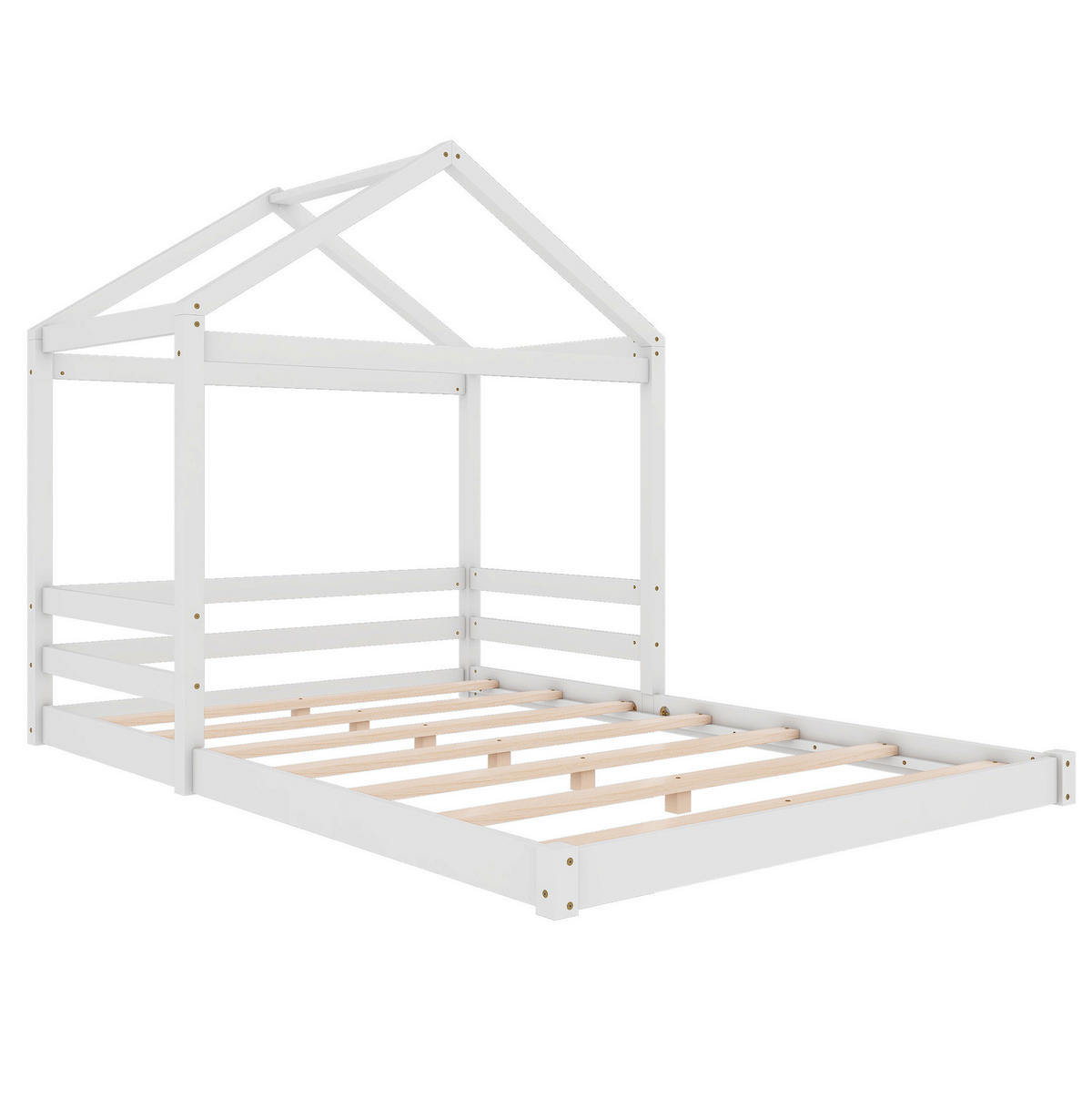 HAUSBETT 140/200 cm mit Lattenrost in Hausform aus Kiefer und MDF, Weiß - Weiß, Holzwerkstoff (140/200cm) - Redom