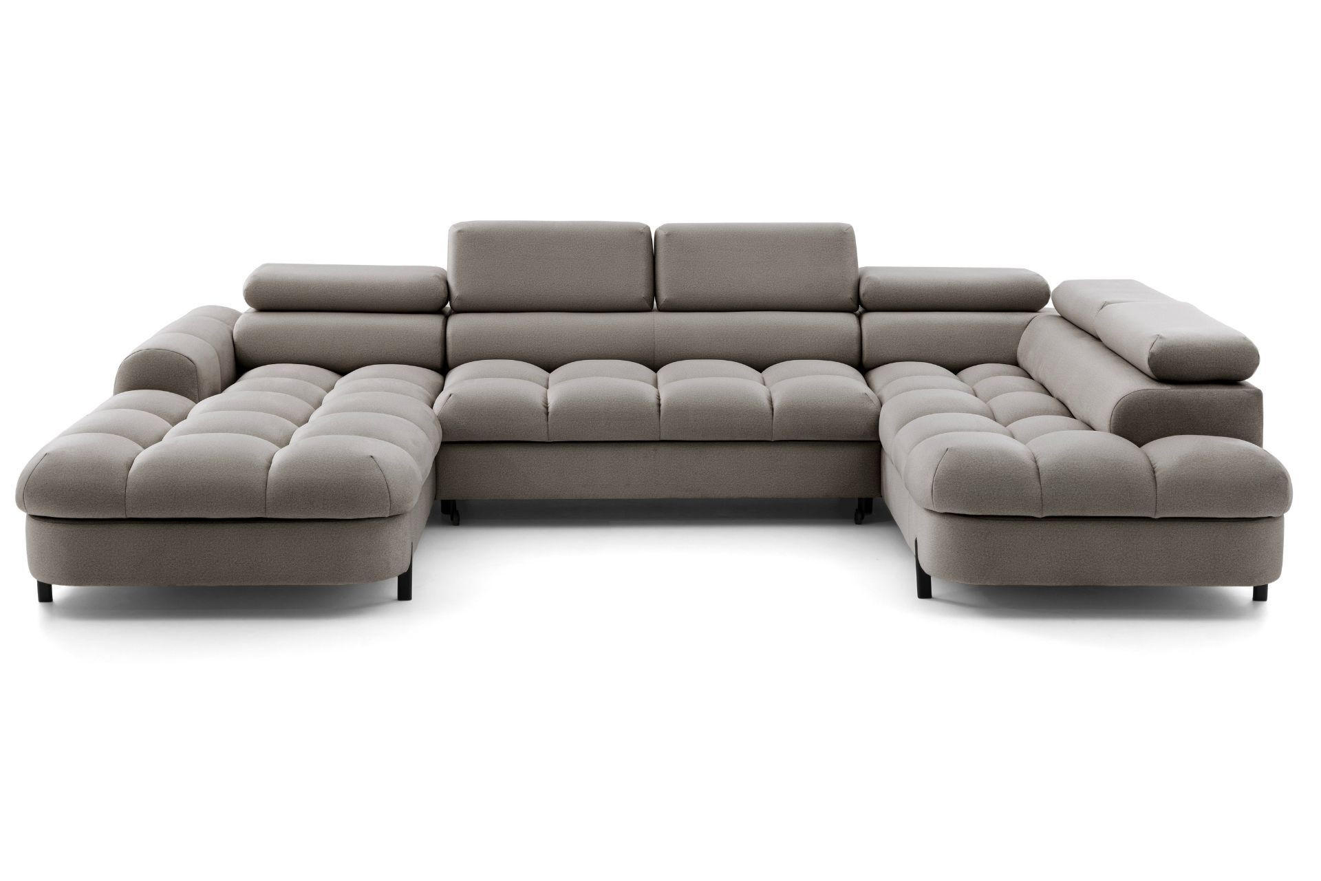 ECKSOFA U-Form BOWL U Rechts mit Schlaffunktion 125x265 Velours Beige - Beige/Schwarz, Holz/Textil (195/90/339cm) - Muffo