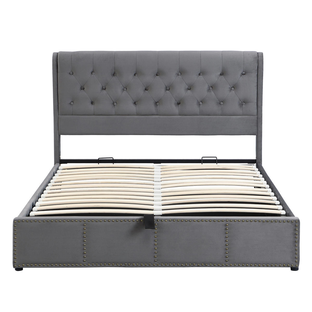 SAMT-POLSTERBETT 140/200 cm mit Bettkasten, Lattenrost und Polsterbank - Grau, Textil (140/200cm) - BEAOK
