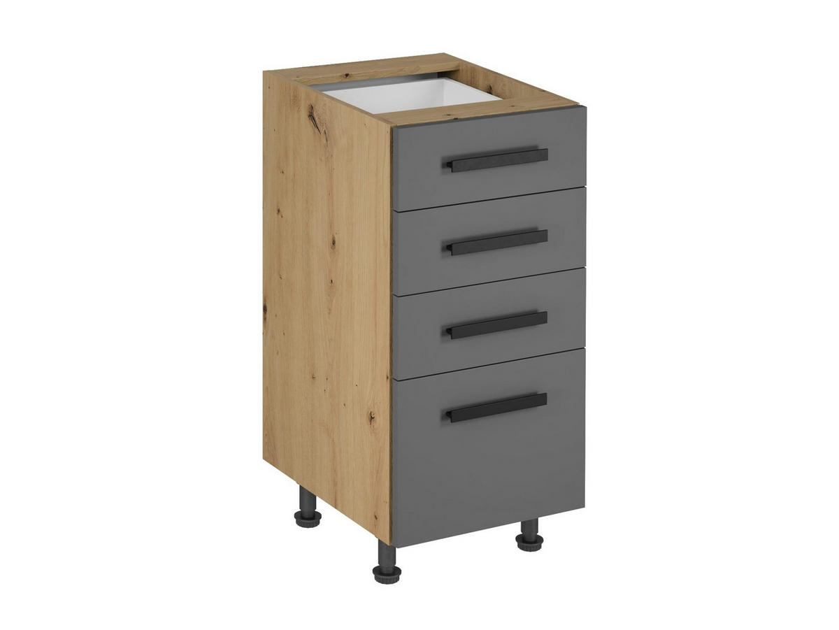 KÜCHENZEILE 240 - Langen KL2-M240 in Grau/ Artisan Eiche - Schwarz/Eiche Artisan, Holz/Metall (240/212/58cm)