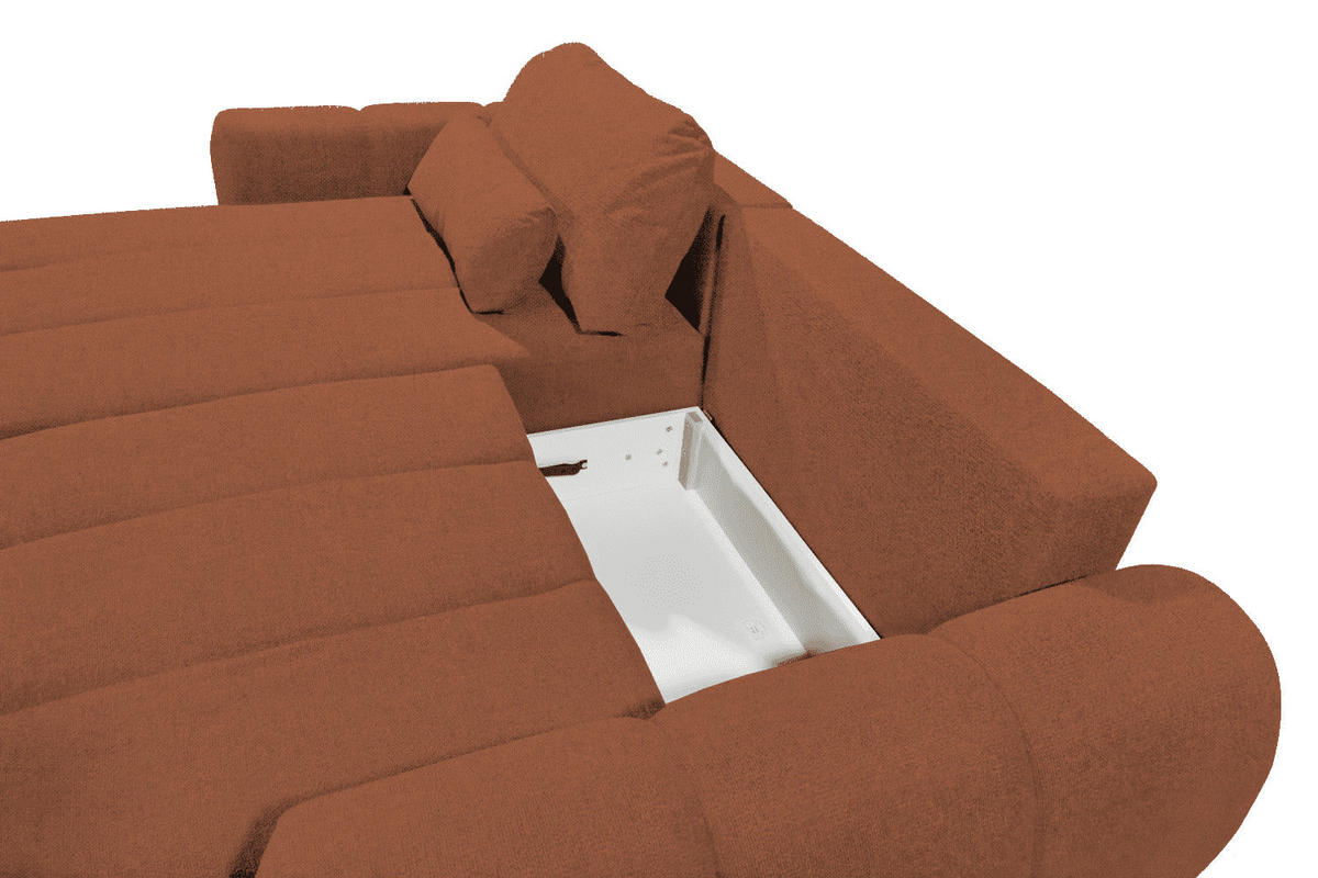 ECKSCHLAFSOFA mit Schlaffunktion und Bettkasten, beidseitig montierbar - Terracotta/Schwarz, Holz/Kunststoff (260/192cm) - ed exciting design