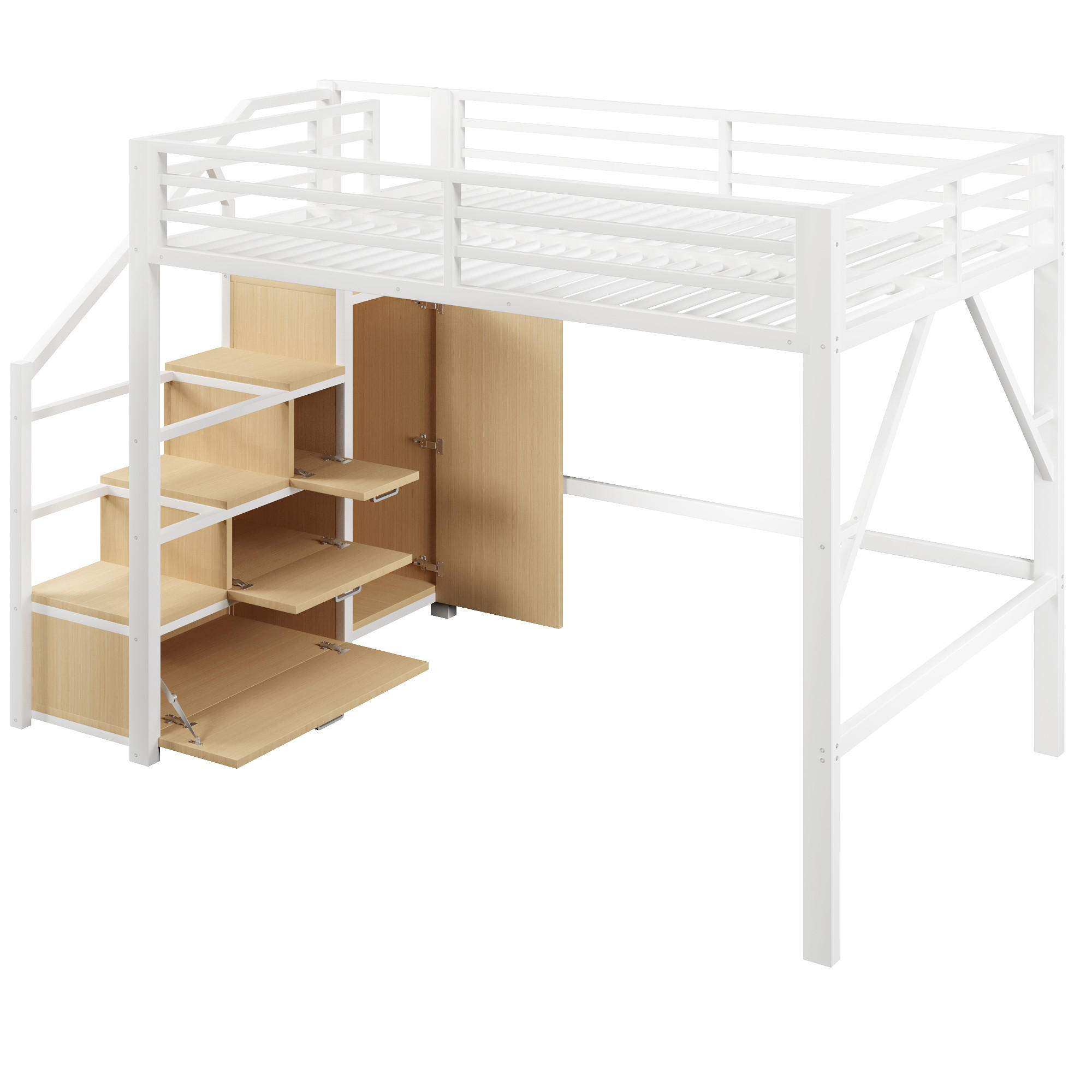 HOCHBETT 140/200 cm DE-32851 mit Staufächern und Kleiderschrank Weiß - Weiß, Metall (140/200cm) - ComfortXL
