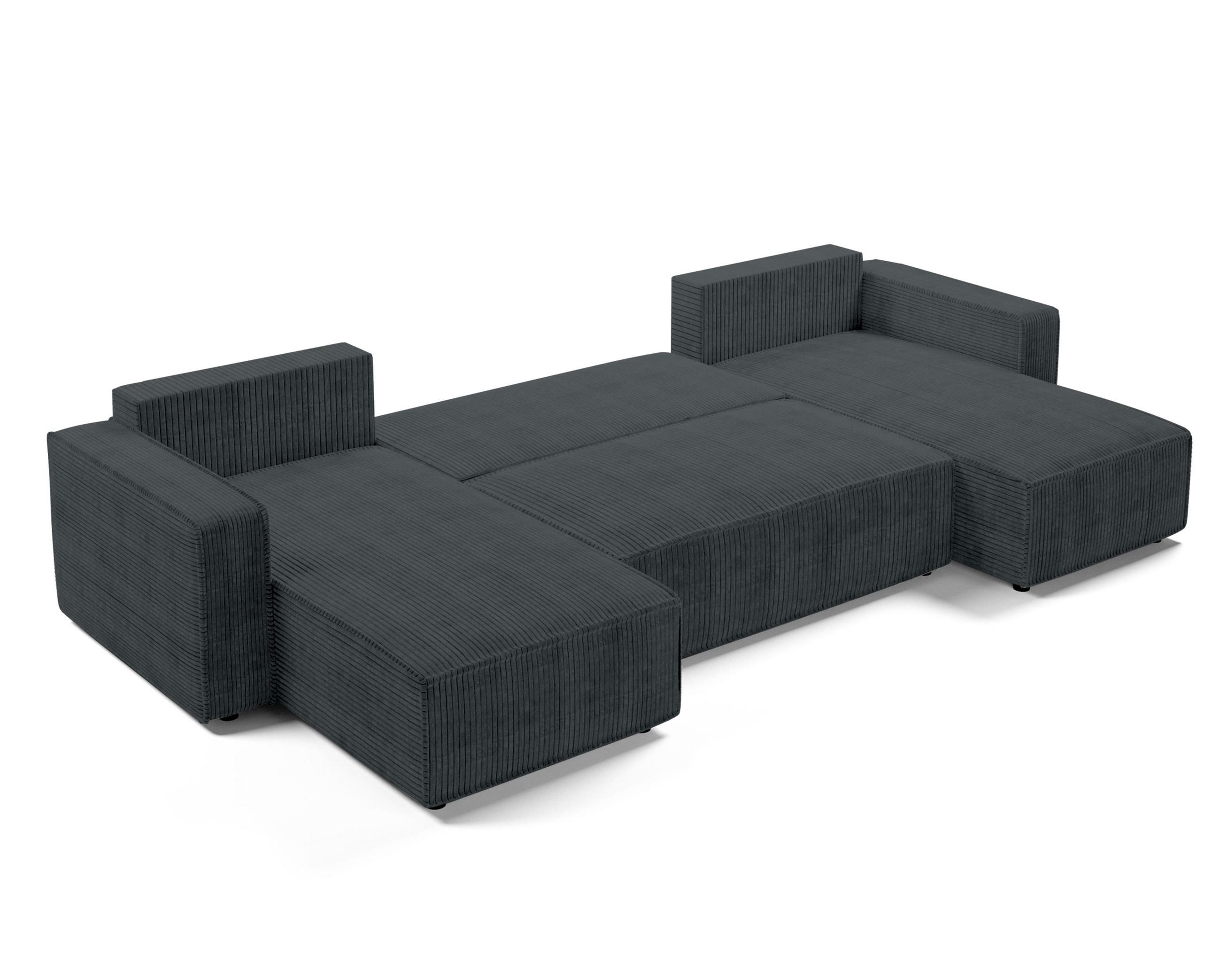 WOHNLANDSCHAFT Aydin U Form Grau 338/169/85 cm Cord mit Schlaffunktion - Schwarz/Grau, Kunststoff/Textil (338/85/169cm) - AX Living