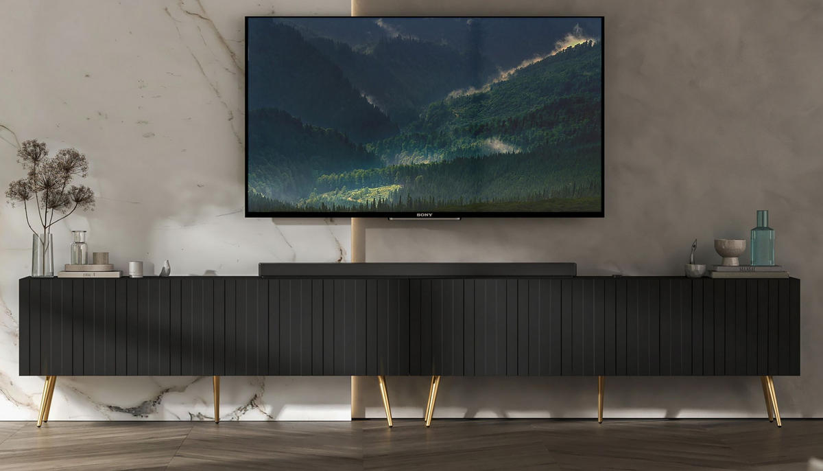 TV-LOWBOARD 2-er Set Elpis Schwarz matt mit goldenen Metallbeinen 150 cm - Goldfarben/Schwarz, Holzwerkstoff (300/60.5/36.5cm) - Meble Lindner