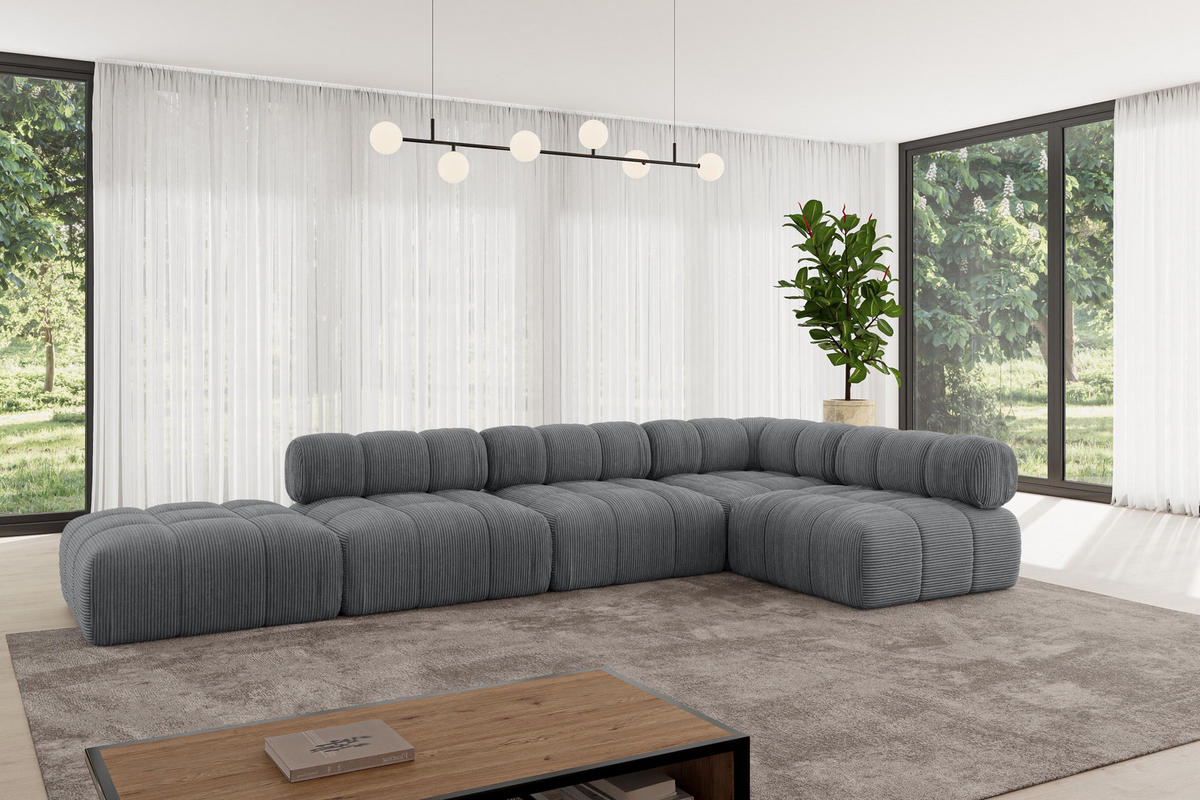 ECKSOFA modulares Sofa Favio-L2 - 380x190x70 cm Dunkelgrau Cord - Dunkelgrau, Holzwerkstoff/Textil (380/190cm) - ALTDECOR