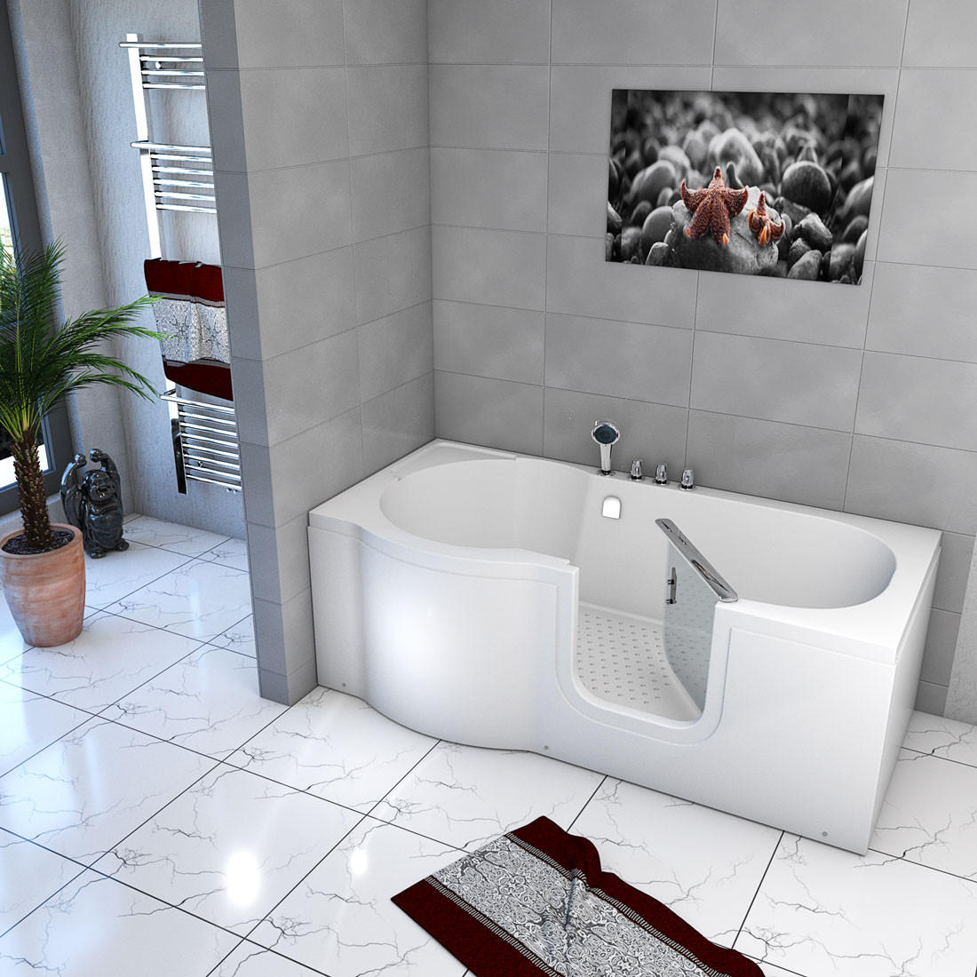 SENIORENBADEWANNE mit Tür S12-TH-R 85x170cm - Weiß, Glas/Kunststoff (170/60/85cm) - AcquaVapore by Sandra Jentho