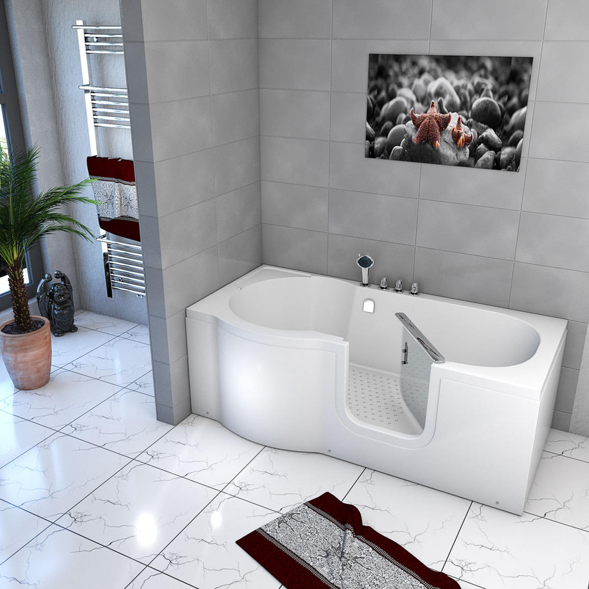 SENIORENBADEWANNE mit Tür S12-TH-R 85x170cm - Weiß, Glas/Kunststoff (170/60/85cm) - AcquaVapore by Sandra Jentho