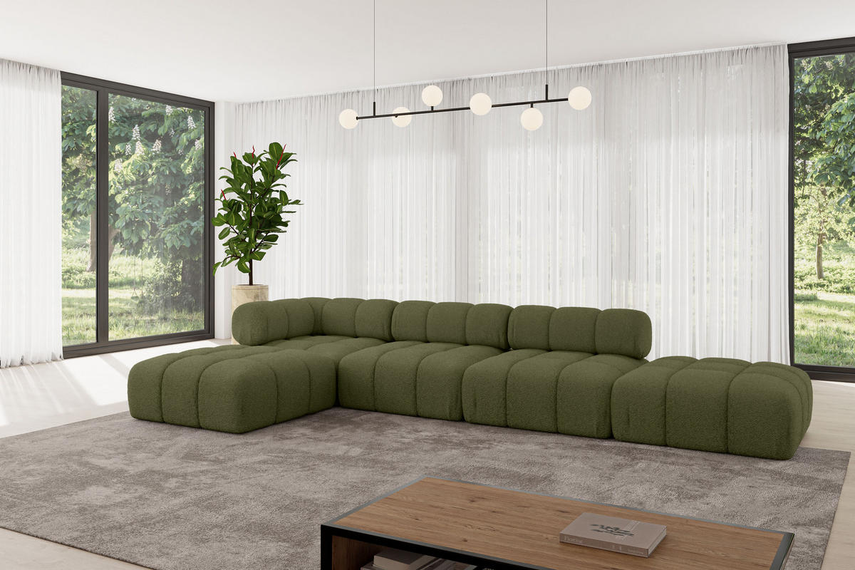 ECKSOFA modulares Sofa Kerru-L2 - 380x190x70 cm Grün Bouclé - Grün, Holzwerkstoff/Textil (380/190cm) - ALTDECOR