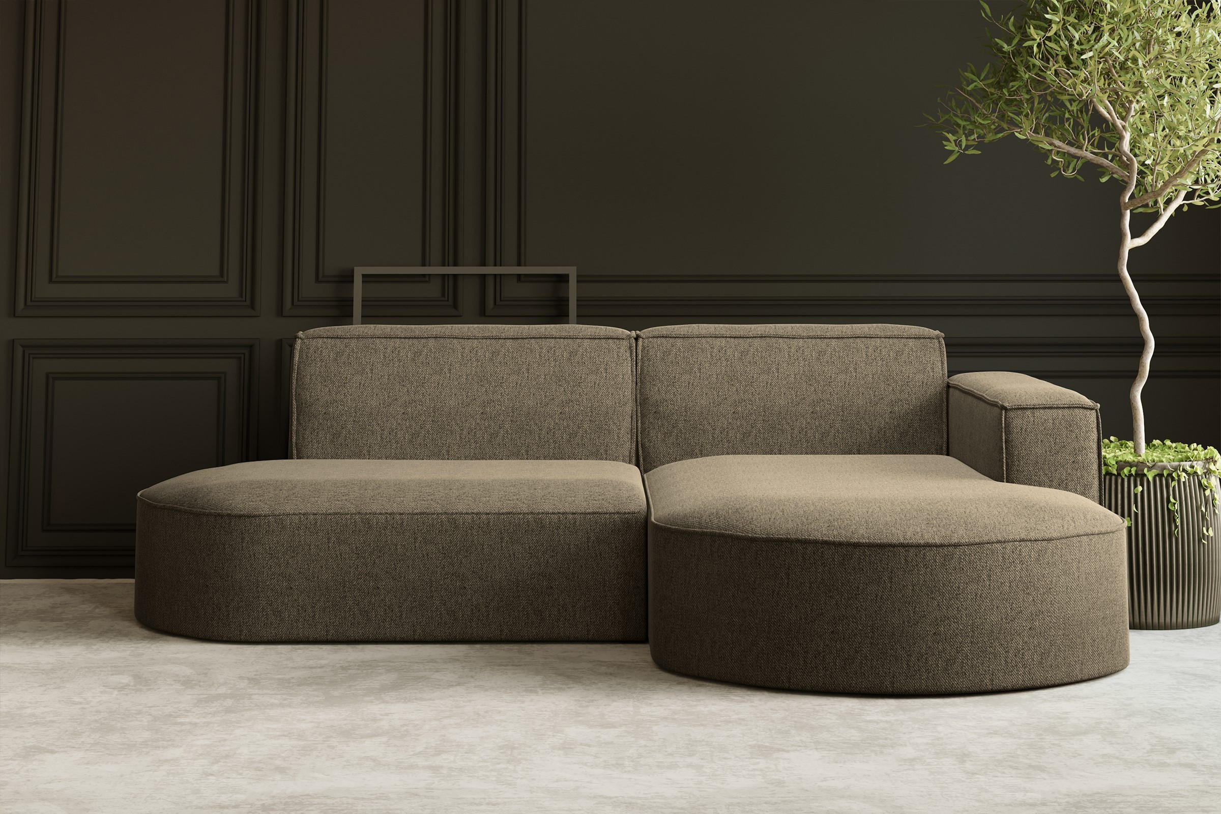 ECKSOFA MODENA L STUDIO Stoff Verita Dunkelbeige Rechts - Cappuccino, Holz (236/165cm) - Kaiser Möbel