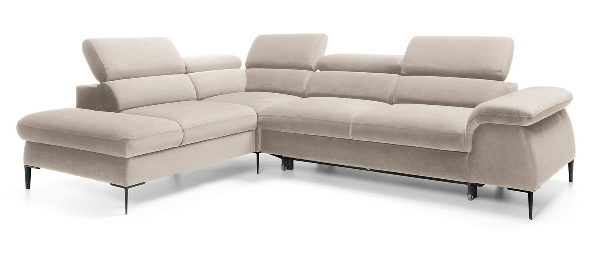 SCHLAFSOFA 280 cm Amaro L mit verstellbaren Kopfstützen, Links, Beige - Beige, Holz (280/214cm) - Emporius