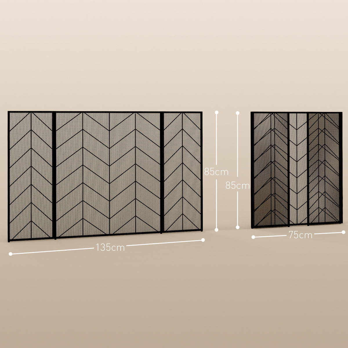 KAMINSCHUTZGITTER - Schwarz, Metall (1.2/85/135cm) - HOMCOM