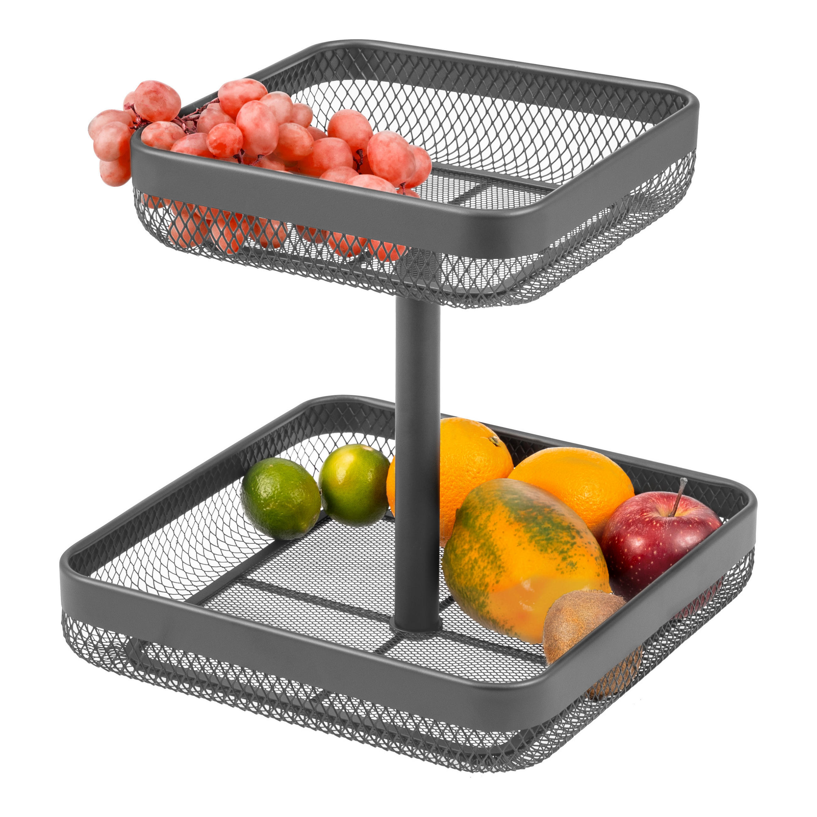 OBSTETAGERE 2-STÖCKIG eckig Metall grau - Grau, Metall (31cm) - eluno