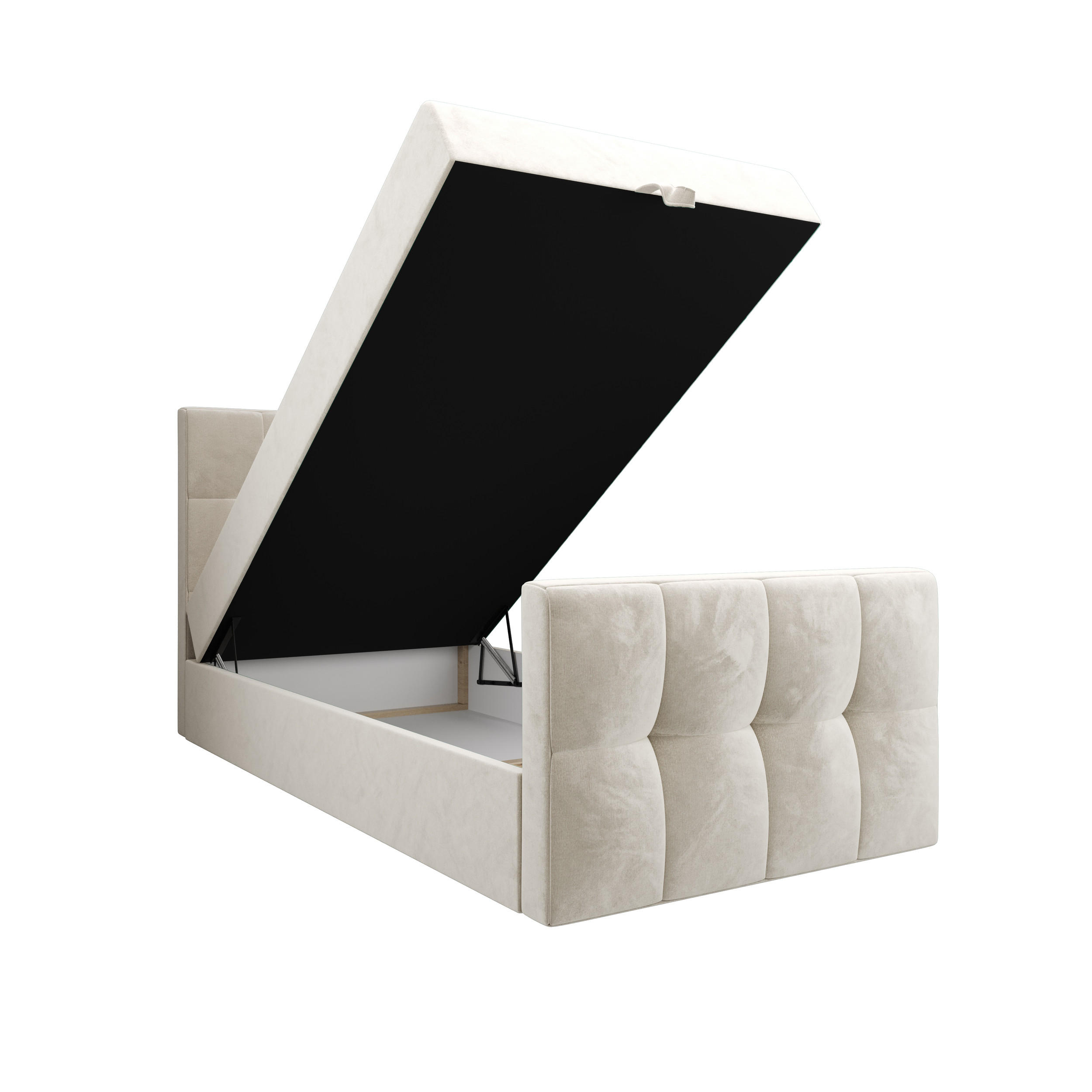 BOXBETT MANHATTAN mit Matratze H3, Bonell und Topper 90x200 Monolith 02 - Creme, Textil (90/200cm) - Bedante