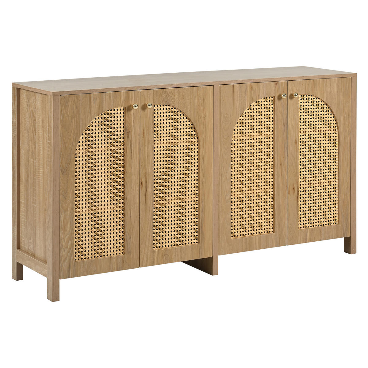SIDEBOARD 145 cm in Natur Rattan-Optik & 4 Türen im Boho-Stil - Naturfarben, Holzwerkstoff (145/40/80cm) - Urban Meuble