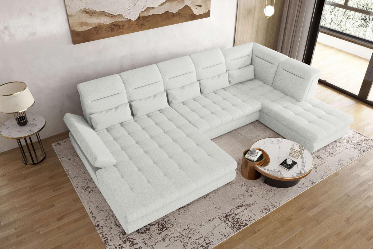 WOHNLANDSCHAFT Toscana Strukturstoff inkl. Schlaffunktion - Creme, Textil (208/87/358cm) - 99rooms