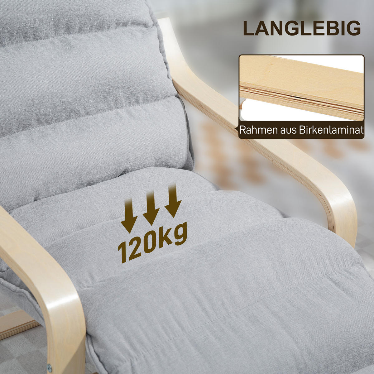 LOUNGE-SESSEL mit verstellbarem Fußteil, Hellgrau - Hellgrau, Kunststoff (67/105/114cm) - HOMCOM