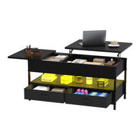 COUCHTISCH Höhenverstellbar 16 Farben LED 106x50x51.5 cm Holz mit Schubladen - Schwarz, Holz (1/1/1cm) - Kaket