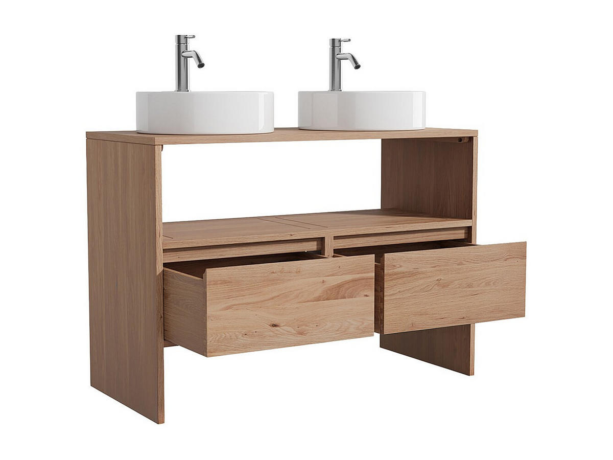 DOPPELWASCHTISCH - 110 cmcm x 50 cmcm - Holz, Platte - Naturfarben Hell - CAVIZO - Naturfarben, Holz (110/78/50cm) - Vente-Unique