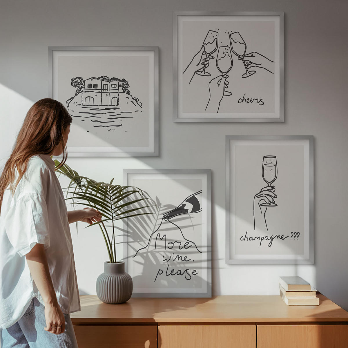 BILDER SET 4er Set - 50x50 cm & 40x60 cm Silberner Rahmen - Fröhliche Momente mit Champagner - Silberfarben, Kunststoff (50/50cm) - TULUP