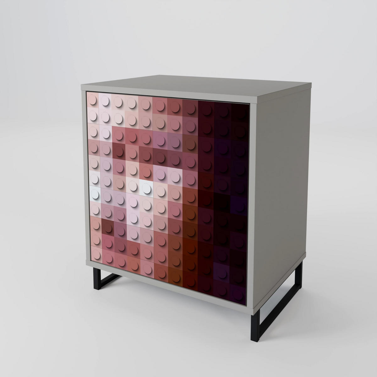 SIDEBOARD CONSTRUCTIVE ART, Grau, 57,5x42x72,5 cm, Schwarze Metallfüße - Multicolor/Schwarz, Holzwerkstoff/Metall (57.5/72.5/42cm) - SpaceRebels